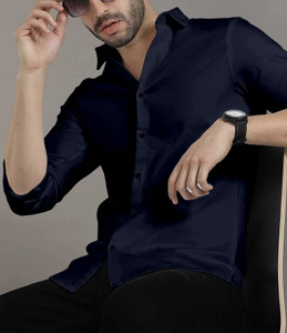 OXXOM Men Solid Casual Dark Blue Shirt