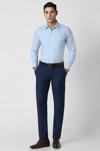 VAN HEUSEN Men Checkered Formal Blue Shirt