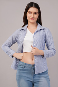 EVERSOFT FLOW Women Striped Casual Blue Shirt