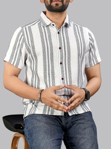MILDIN Men Striped Casual White Shirt