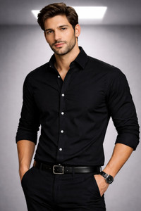 PROBEX INTERNATIONAL Men Solid Casual Black Shirt
