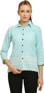 Sellingsea Women Embroidered Casual Light Blue, White Shirt