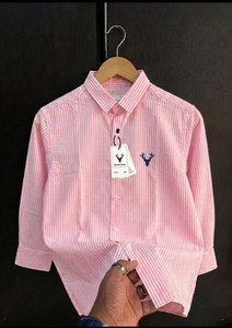 Arenvox Men Striped Casual Pink, White Shirt - Image 4