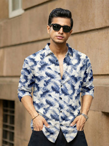 SANBROS Men Printed Casual Blue, White Shirt