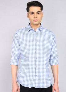 Raymond Men Checkered Casual Blue Shirt