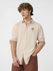 The Souled Store Men Solid Casual Beige Shirt