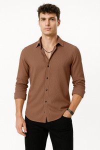 IKON FASHION Men Solid Casual Brown Shirt