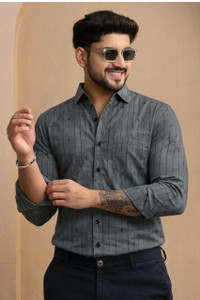 Erica Men Striped Casual Grey Shirt