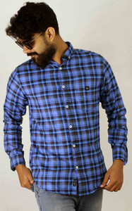 Indi Hemp Men Checkered Casual Blue, Black Shirt