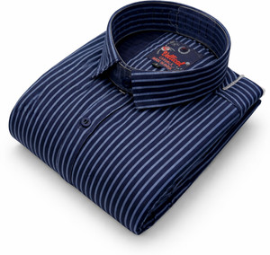 Vellical Men Striped Casual Dark Blue Shirt
