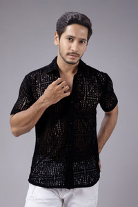 Lunice Men Self Design Casual Black Shirt