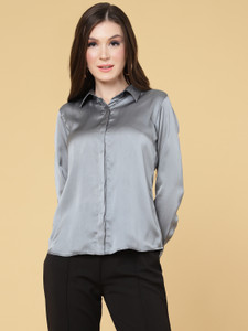 AHANA Women Solid Casual Grey Shirt