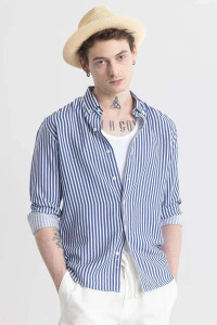 OTUS Men Striped Casual Blue Shirt