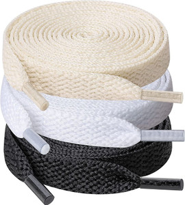 SHOESHINE Flat Shoelace For Athletic and Sneaker Shoes- Black, White & Cream (150cm) Shoe Lace