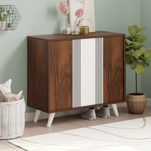 BLUEWUD Cylvie Dual Tone 2 Doors Shoe Stand Organizer with Handleless/Push to Open Engineered Wood Shoe Rack