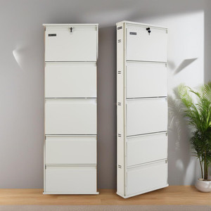 Sleek Silver Sleek Silver Space Saving Shoe Organiser Cabinet with 12-15 Pairs Capacity Metal Shoe Rack