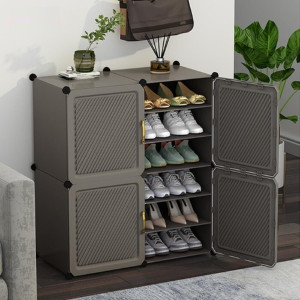 Evrum 12-Shelf-4-Door Plastic Cubort Shoe Rack Plastic Collapsible Shoe Stand