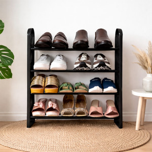 LEOPAX Premium 4-Tier Shoe Rack with Strong Black Frame for Home Organization Metal Shoe Stand