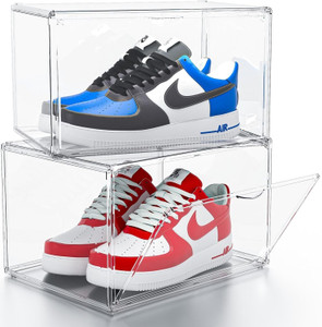 BOXLOFT Clear Sneaker Box –Stackable Transparent Shoe Storage with Side Door Access Plastic Shoe Stand