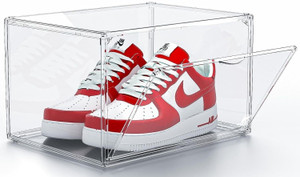 BOXLOFT Clear Stackable Sneaker Storage Box with Side Door | Transparent Shoe Organizer Plastic Shoe Rack