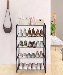 Philoshop Space-Saving 5-Tier Metal Open Shoe Rack Metal Collapsible Shoe Stand