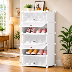 Hayosha 5-Shelf-5-Door Plastic Cubort Shoe Rack Metal, Plastic Collapsible Shoe Stand