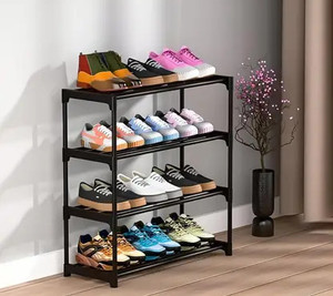FurniGully 4 LAYER PLASTIC Durable and Multipurpose Shoe Rack Plastic Metal Collapsible Shoe Stand
