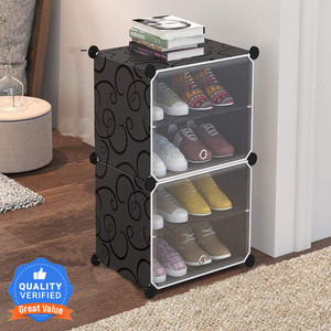 Sasimo 4-Shelf-2-Door Plastic Cubort Shoe Rack Plastic Collapsible Shoe Stand