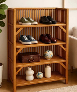 KANEKARTS Premium Bamboo Shoe Rack | Space Saving Wooden Shoe Stand Cane, Bamboo Shoe Stand