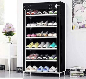 Chalia 6 Layer Shoe Rack Stand for Storage Organizer with Dust Proof Cover(BLACK) Plastic Shoe Stand