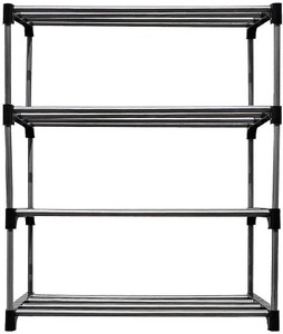 RKE Full Black NEW 4 LAYER Storage Saving Rack Organizer Plastic Collapsible Shoe Stand