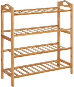 KriShyam ® 4-Tier Free Standing Shoe Racks,Stackable Durable Shoe Shelf Shoe Organizer Bamboo Collapsible Shoe Stand