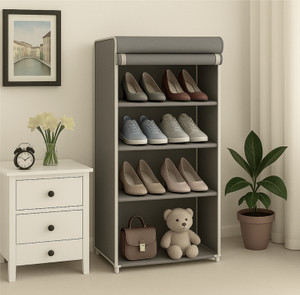GirjaHub TidyHome Compact 4-Tier Grey Footwear Rack Plastic Shoe Stand