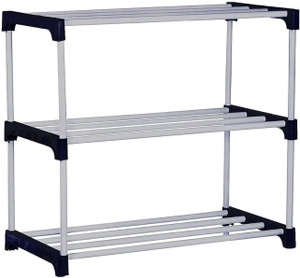 LOTSPEK LOTSPEK 3 Layer Shoe Rack | Shoe Rack | Plastic Shoe Rack, Black Plastic Collapsible Shoe Stand
