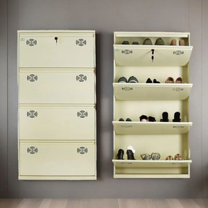 shandar steel 4 Door 26 Inch Wall Mounted Shoe Rack with door Ivory Metal Shoe Rack