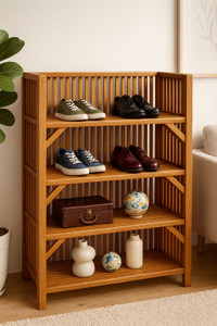 AVIKA Premium Wooden 4-Tier Shoe Rack & Multipurpose Storage Shelf for Home Bamboo, Cane, Engineered Wood, Solid Wood Shoe Stand
