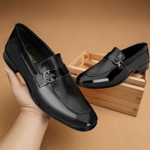 PadelPulse Black Patent Loafers For Men