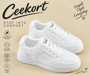 Ceekort Stylish White Casual Sneakers for Women (White, 8) - Image 1