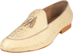 Tanny Tanny Shoes Fabric Material Gold Floral Printed Slip On Jutis Loafers For Men