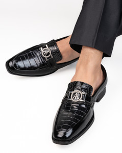 ALBERTO TORRESI Alberto Torresi Wedding Black Patent Shoe With Metal Accent Slip On For Men