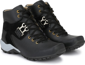 Shoe Island Leatherette Black Edition Lace-Up High Ankle Length Casual Long Boots For Men Boots For Men