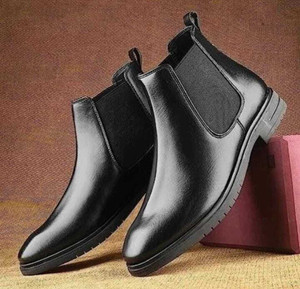 LAXYASH Men Casual Comfortable Chelsea Slip-On Outdoor Synthetic Leather Boots For Men Boots For Men