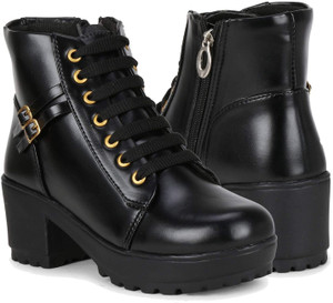 Romds Women's Ankle Length Block Heel Black Stylish and Fashionable Boots Side Zip Boots For Women