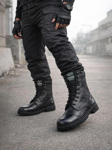 OMEE GOLD Men's Tactical Combat Boots High Ankle Army Style Leather Military Boots Black Riding Shoes For Men
