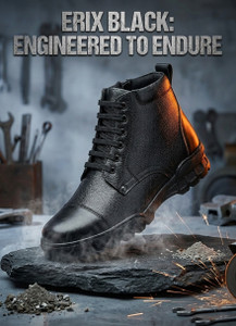ERIX Pure Leather Black Ankle Length Police Zip Boot for Men Boots For Men