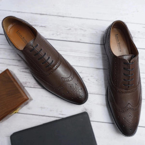 LOUIS STITCH Brunette Brown Wingtip Brogue Lace Up Shoes for Men LSRGBGBB Brogues For Men