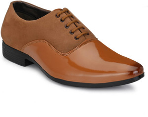 HERE&NOW Tan Patent Synthetic Leather Party Office Shoes Lace Up For Men