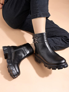 SHOETOPIA Smart Casual Side Buckle Detailed Boots For Women & Girls Boots For Women