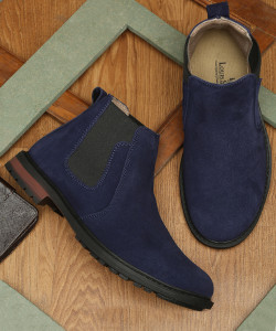 LOUIS STITCH Men's American Blue Handmade Ankle Bikers Boots Italian Suede Leather Shoes Boots For Men