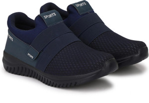 Shoe Island Navy Blue Mesh Slip On Velcro Casual Walking Running Sports Shoes For Men Running Shoes For Men